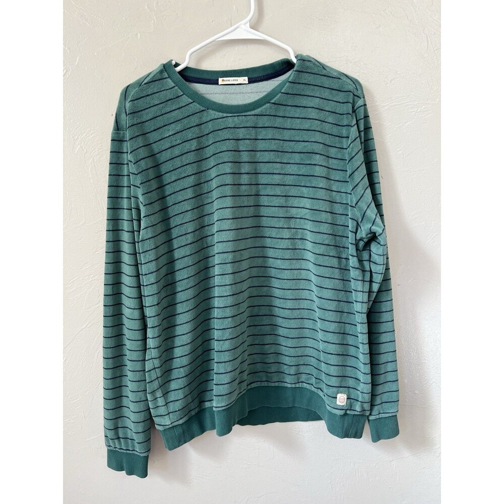 Marine Layer Sweatshirt Mens Size XL Striped Velour Pullover Crew Sweater Top